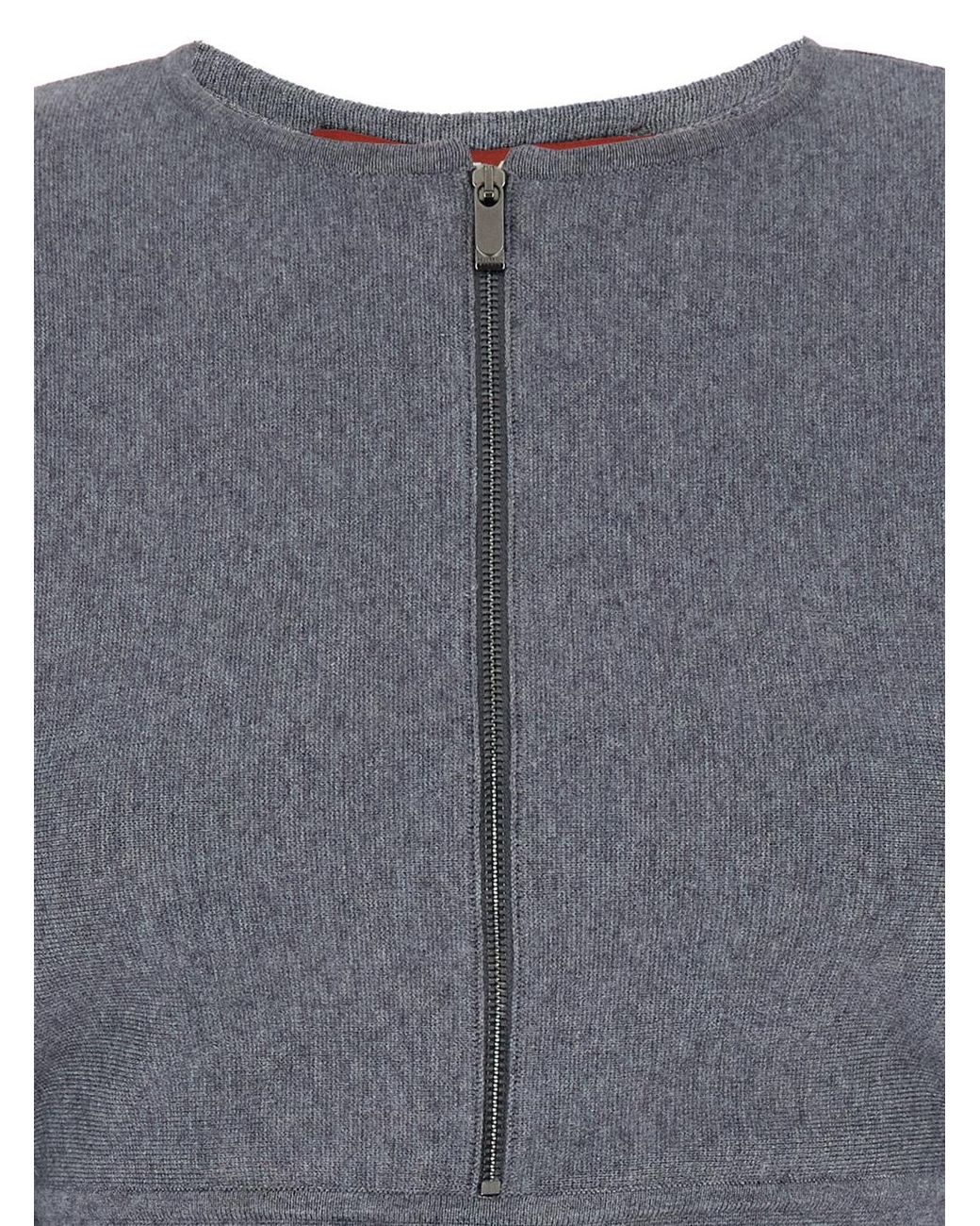 Max Mara Gray Zip Crew-Neck Dress