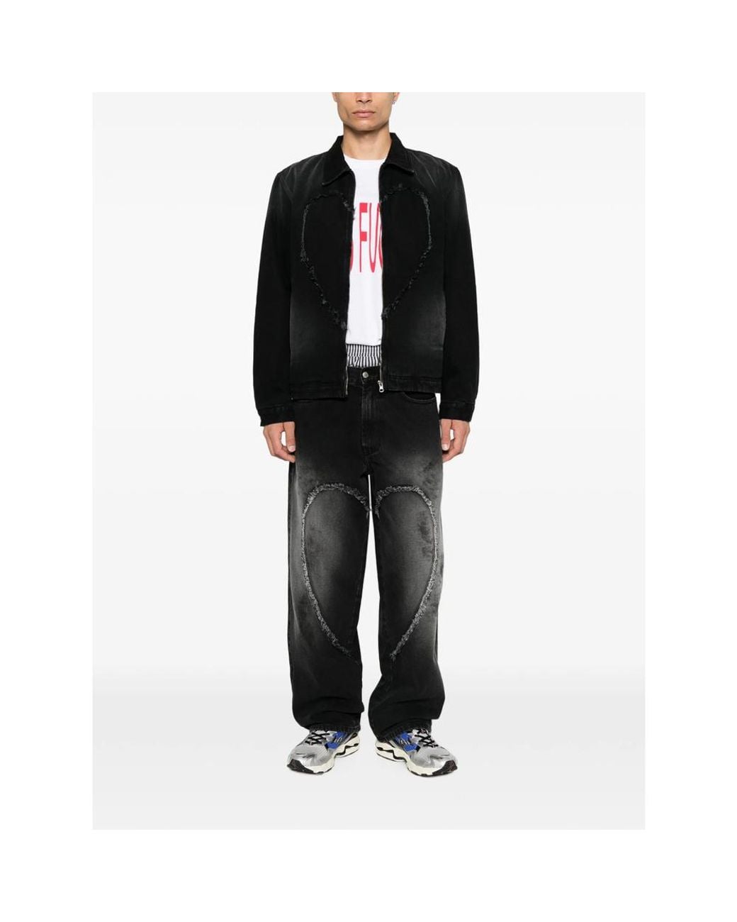 Carne Bollente Black Heart-Pattern Denim Jacket for men