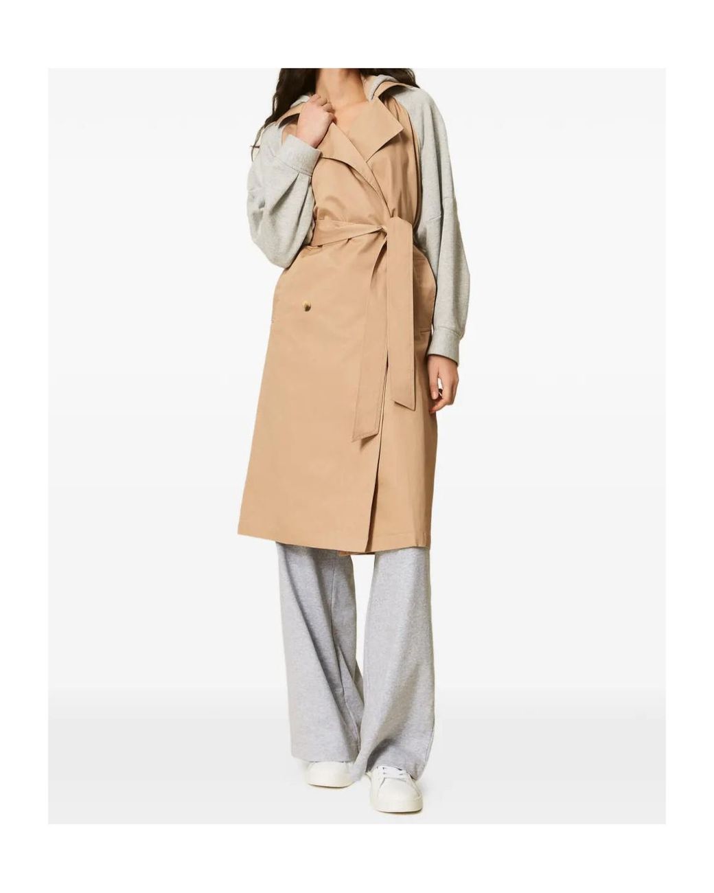 Twinset Natural Gabardine Plush Trench Coat