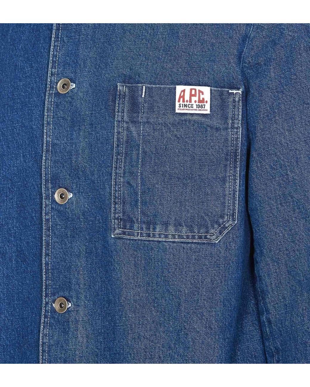 A.P.C. Blue Logo Patch Denim Overshirt for men