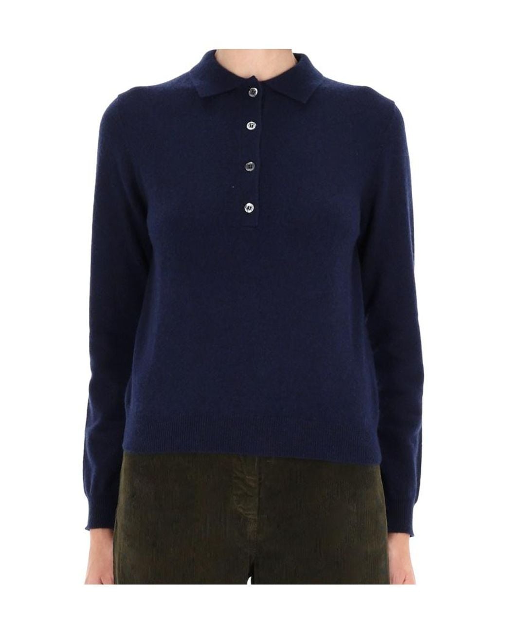 Aspesi Blue Polo-Collar Long Sleeved Jumper