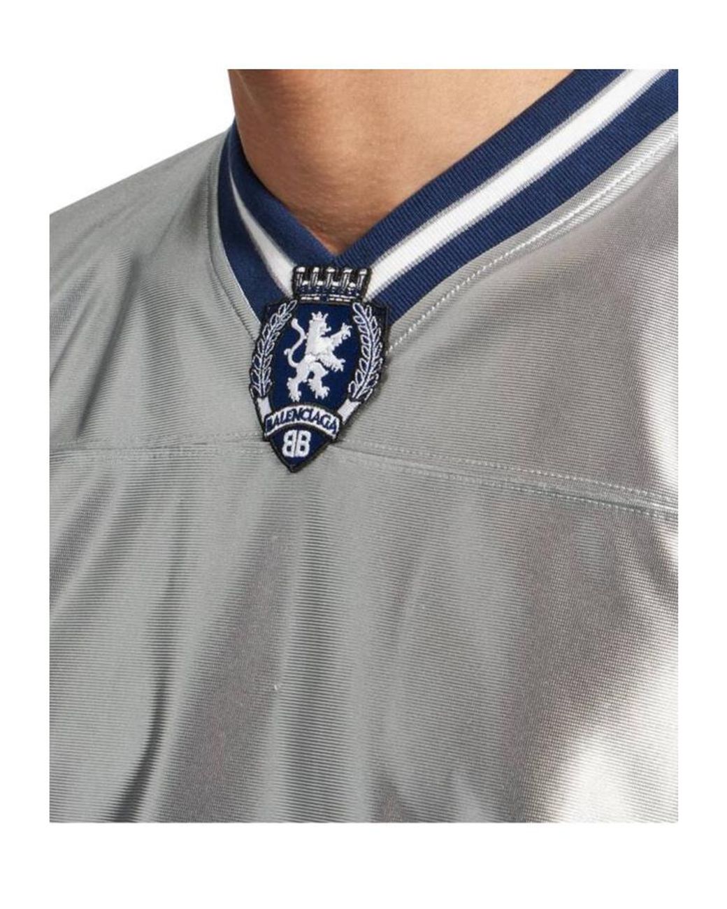 Balenciaga Blue 3B Football V-Neck Oversized T-Shirt for men