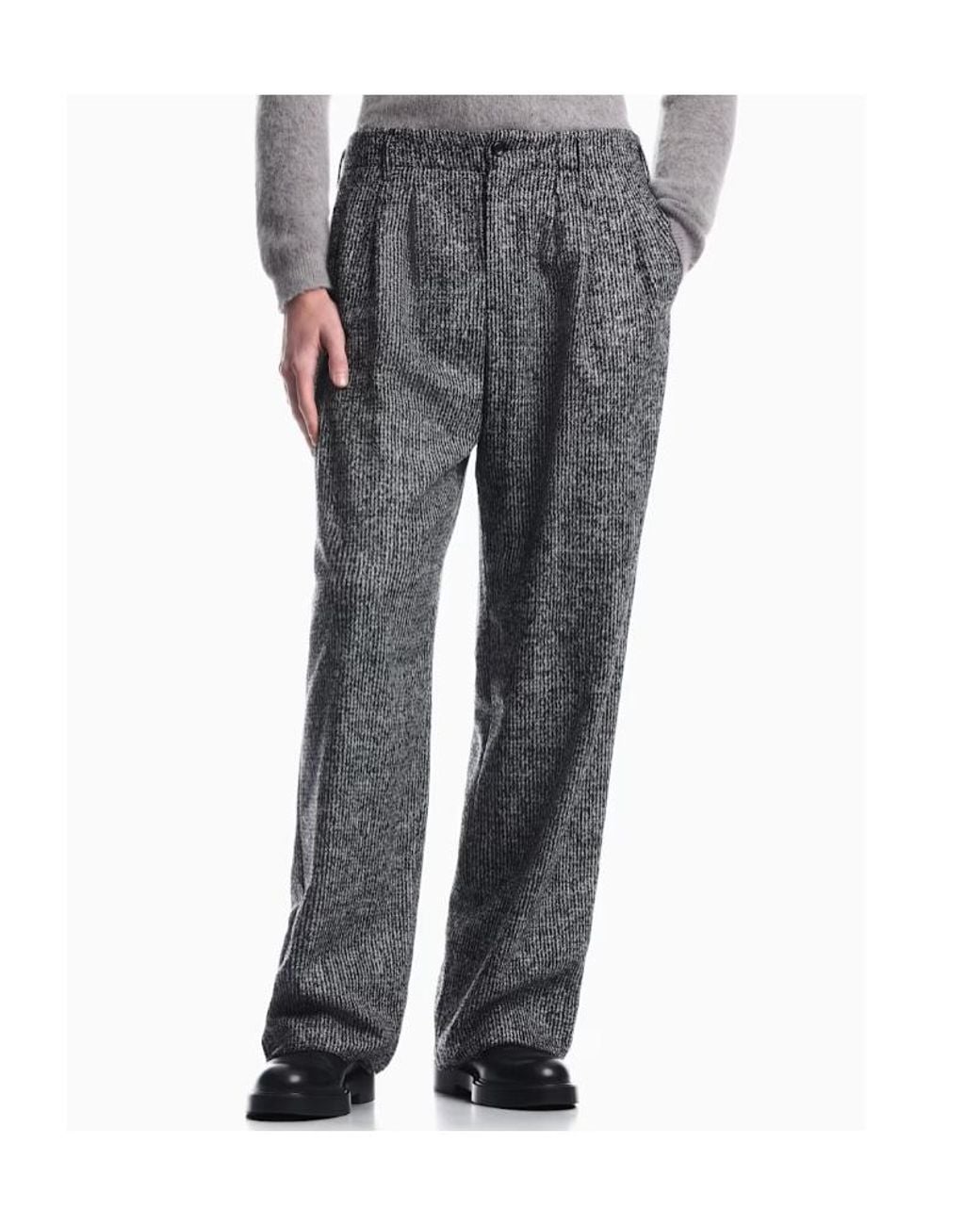 Emporio Armani Gray Patterned Pleated Trousers for men