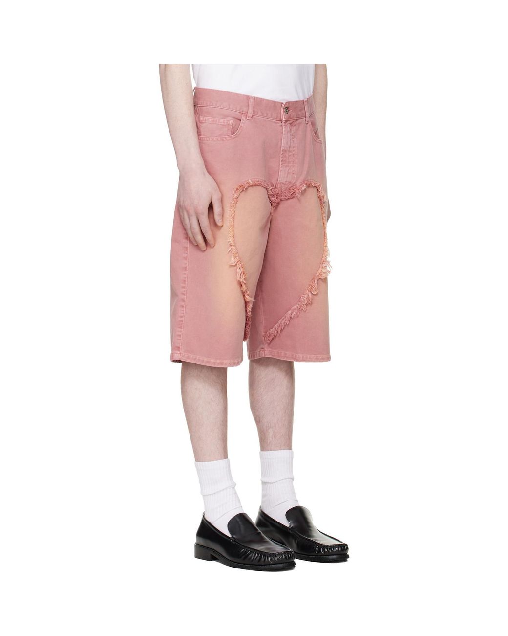 Carne Bollente Pink Frayed Heart-Motif Shorts for men