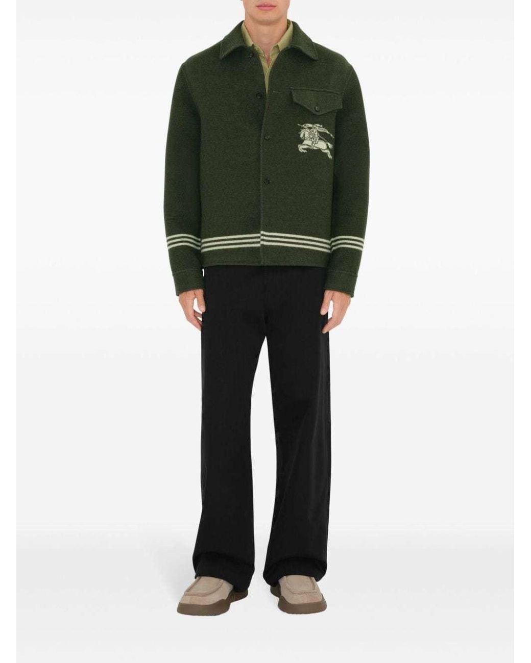 Burberry Green Ekd Motif Stripe Detailed Jacket for men