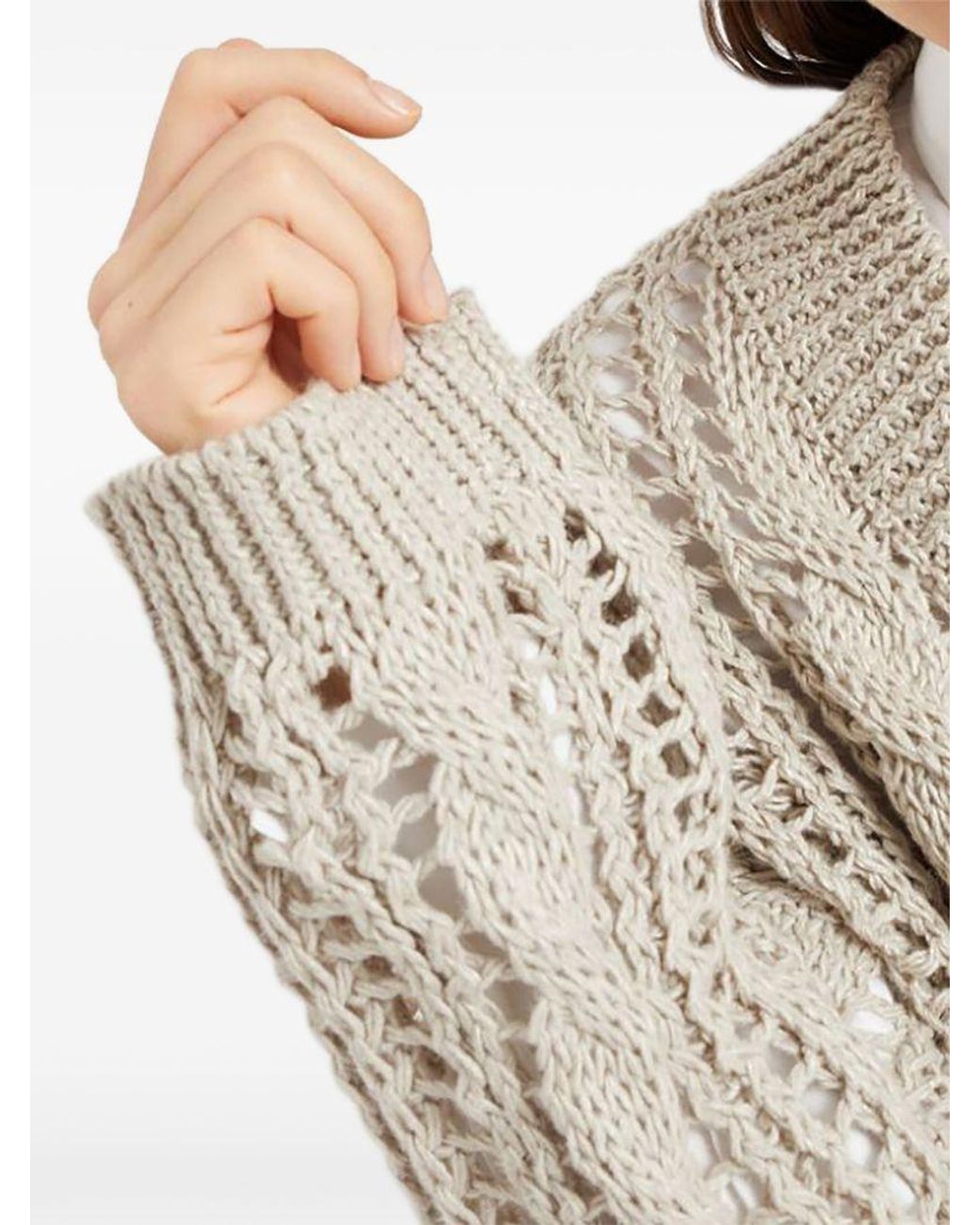 Brunello Cucinelli Gray Cable-Knit Mesh Jumper