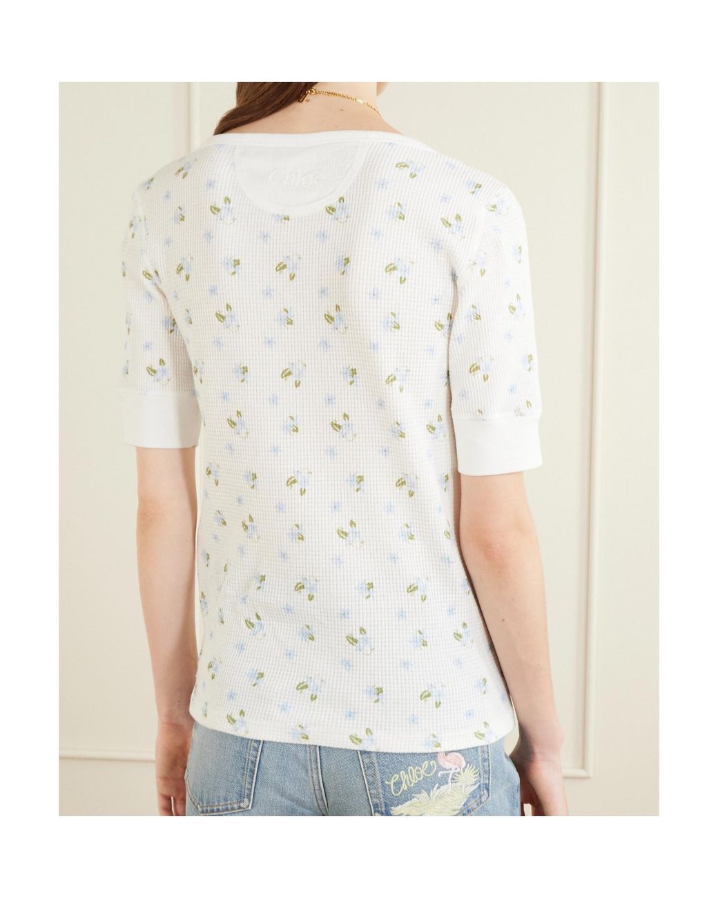 Chloé White Floral-Print Waffle-Knit Cotton-Jersey T-Shirt