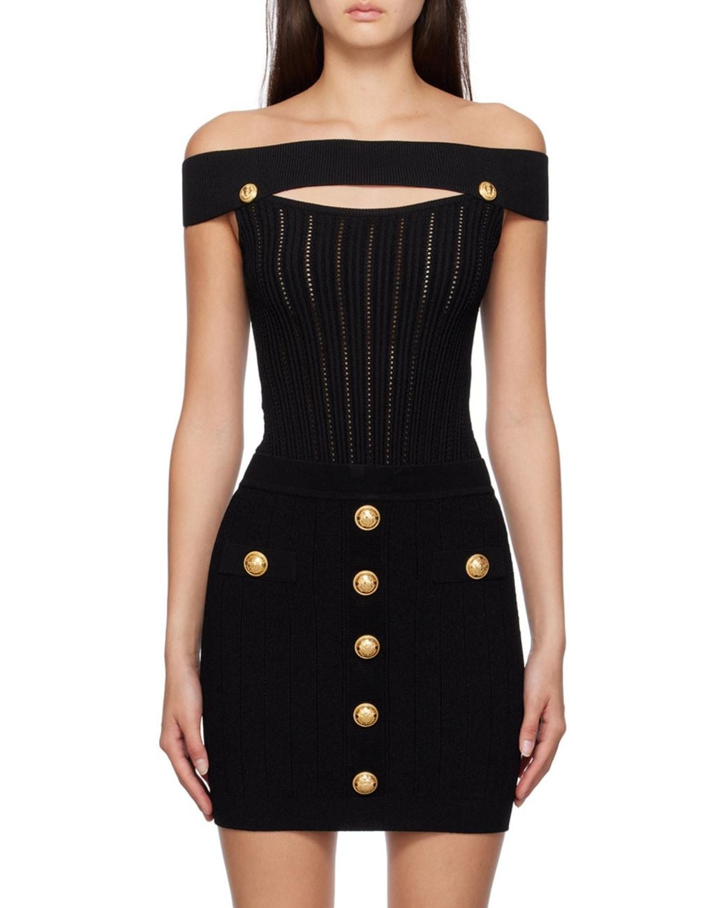 Balmain Black Pointelle-Knit Bodysuit
