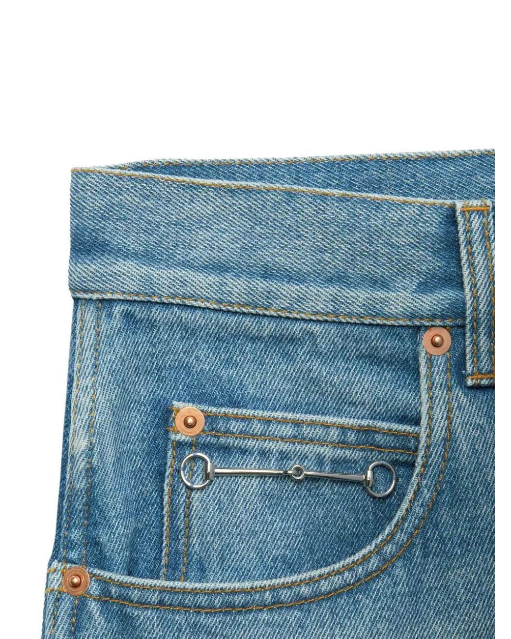 Gucci Blue Logo Patch Wide-Leg Jeans