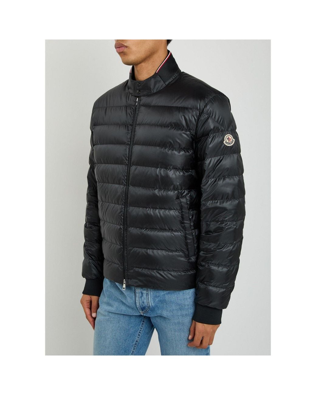 Moncler Black Stand-Collar Horizontal Quilting Glossy Down Jacket for men