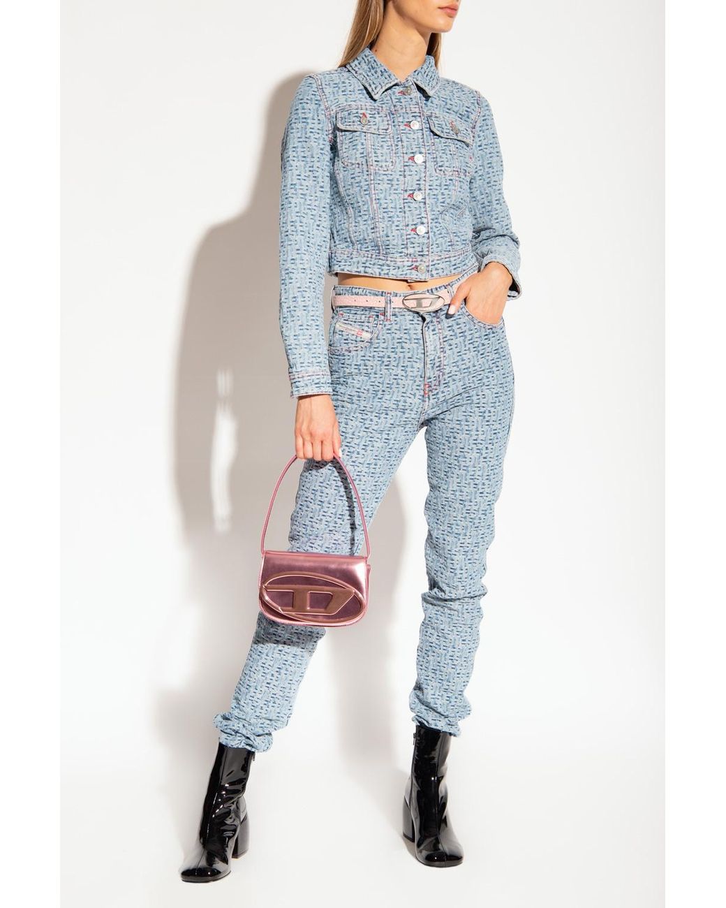 DIESEL Blue Cropped Patterned Denim Jacket