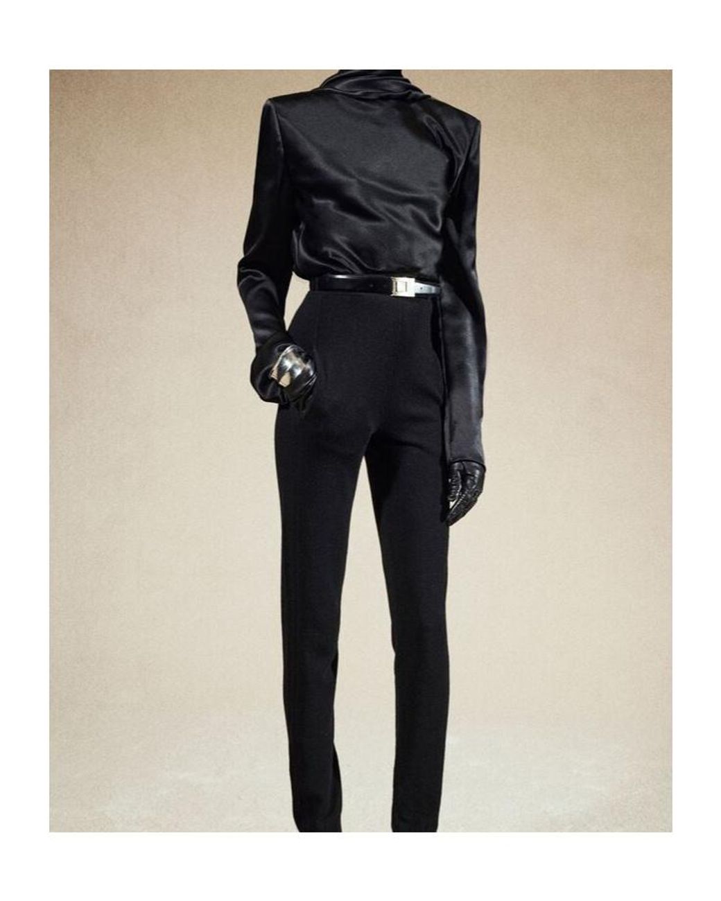 Saint Laurent Black Cowl-Back Long-Sleeved Blouse