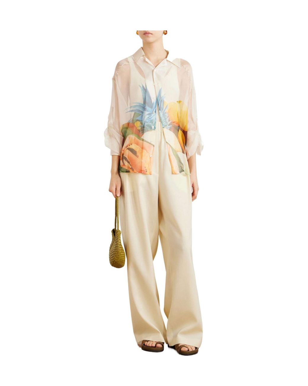 Donde Esteban White Printed Silk-Chiffon Shirt