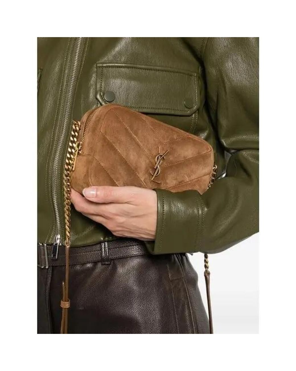 Saint Laurent Natural Quilted-Suede Crossbody Bag