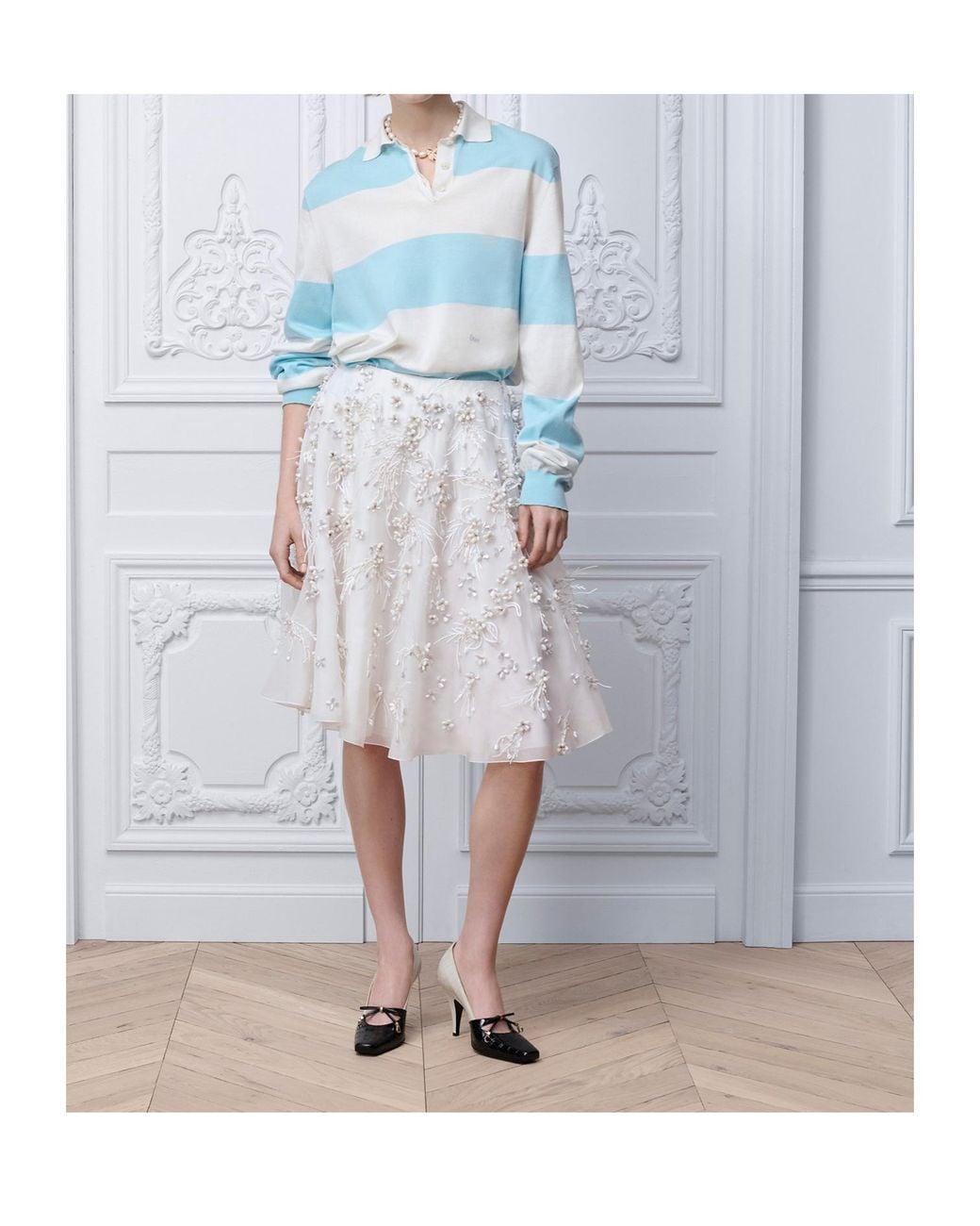 Dior Blue Marinière Long-Sleeved Polo Shirt