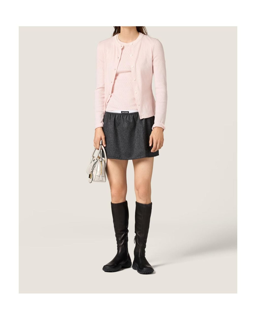 Miu Miu Pink Pointelle Cotton T-Shirt