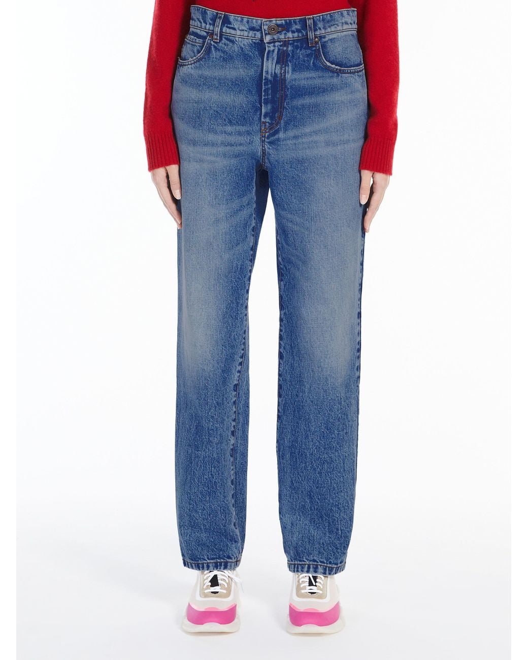 Weekend by Maxmara Blue Contrast-Stitch Straight Jeans