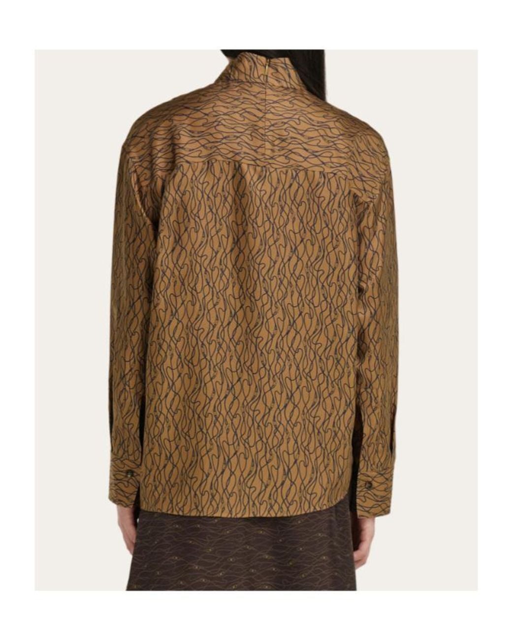 Ferragamo Brown Silk Shirt With Side Knot