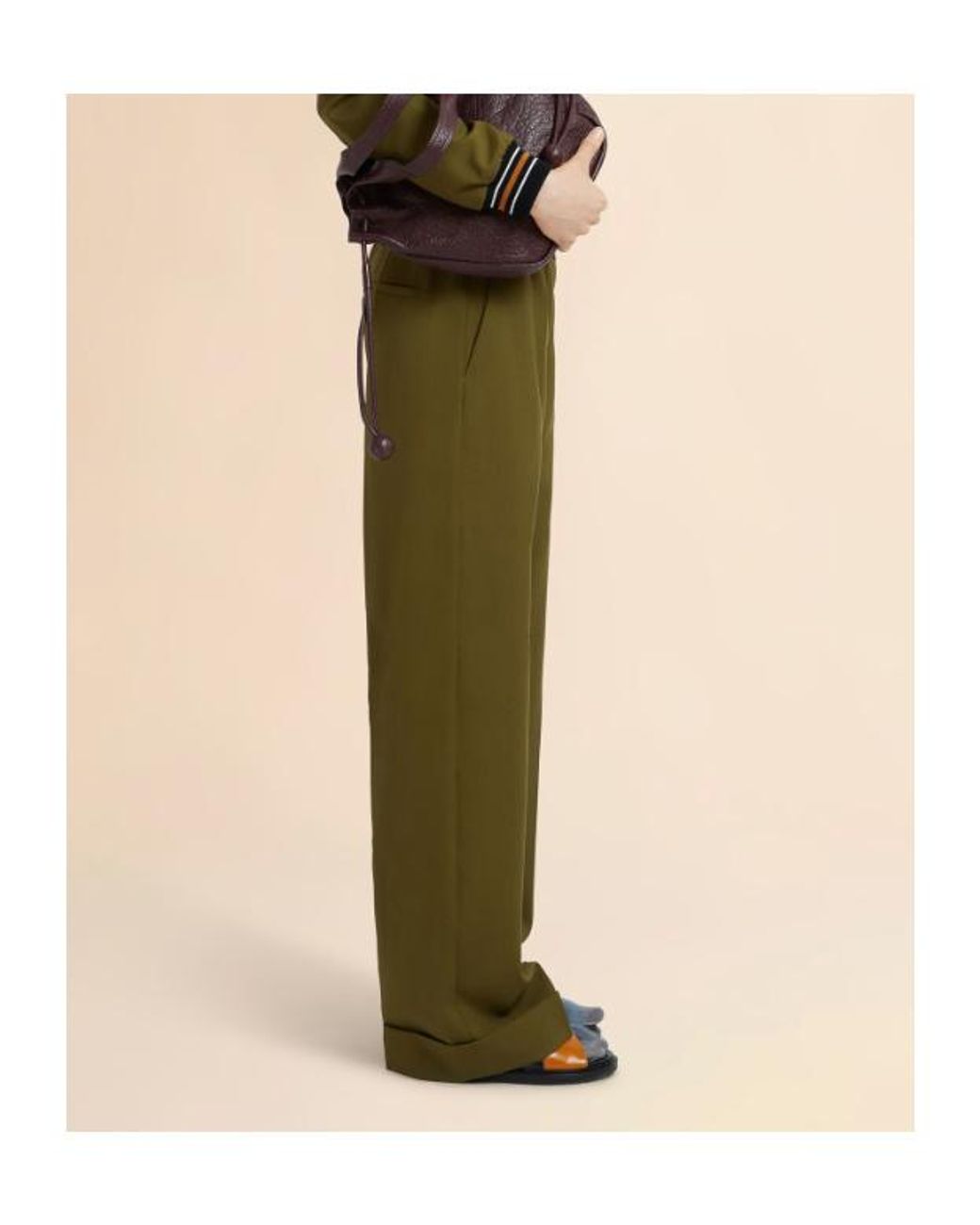 Marni Green Straight-Leg Logo Waistband Trousers