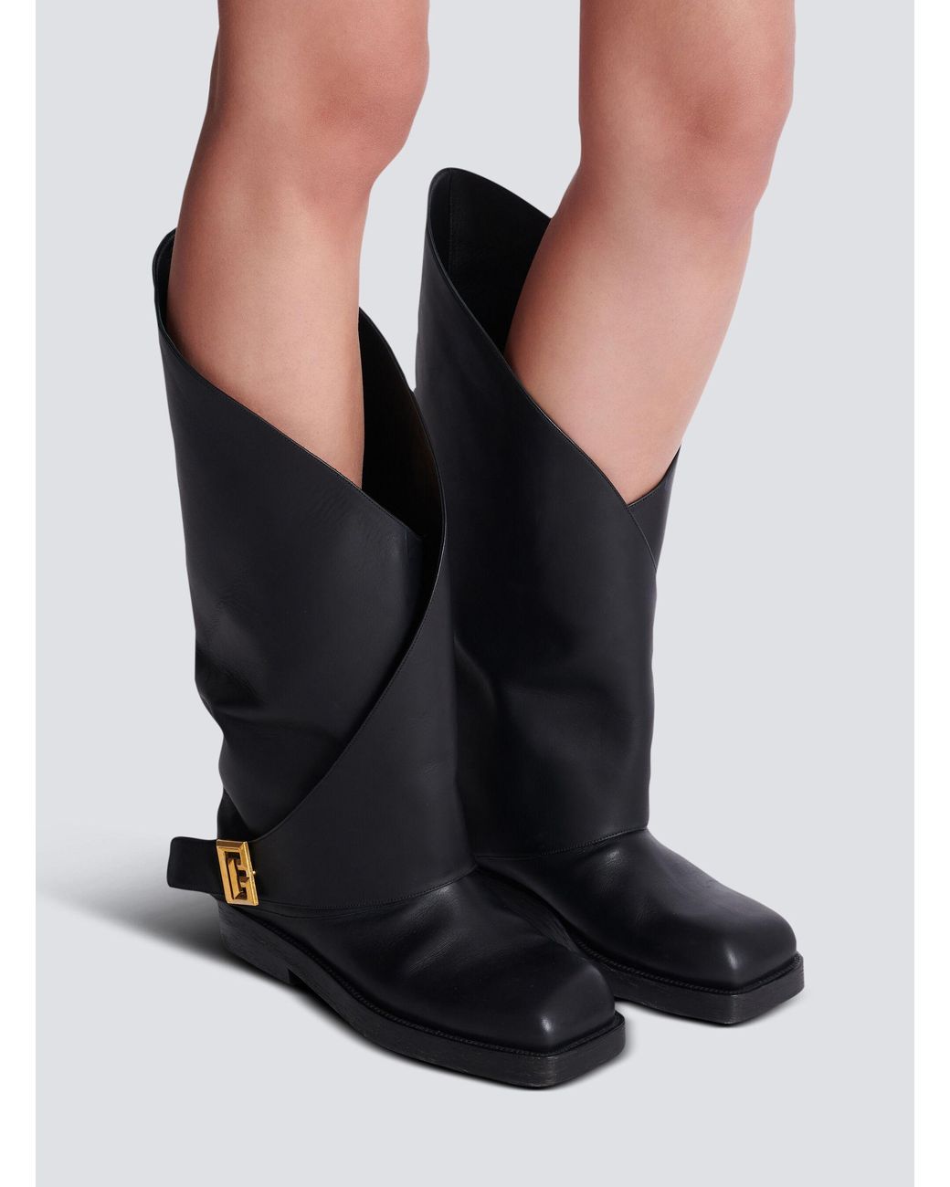 Balmain Black Twist Flat Leather Boots