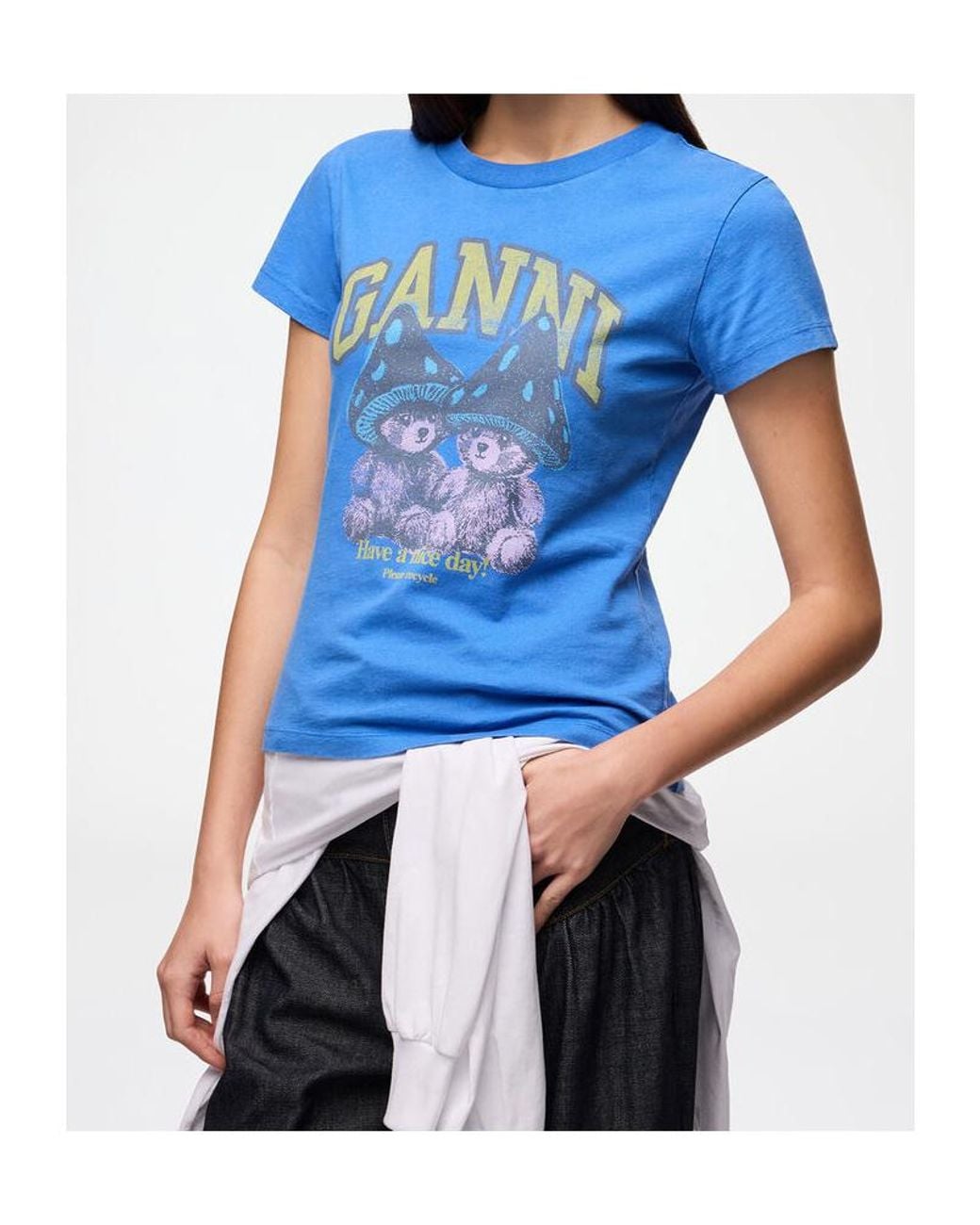 Ganni Blue Future Teddy Mushroom Print T-Shirt