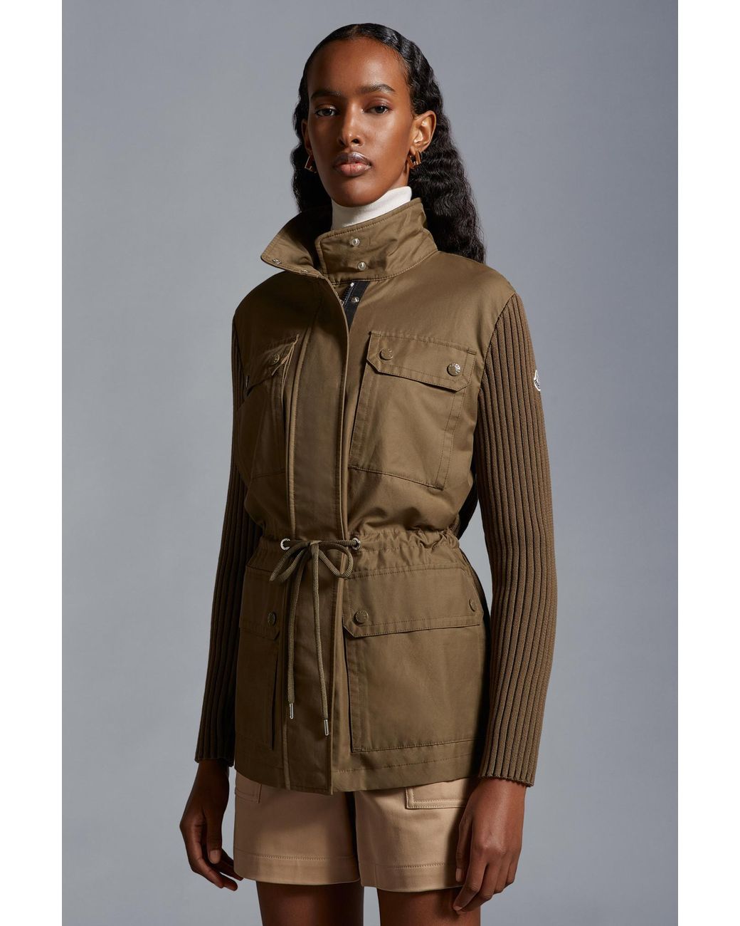 Moncler Green Knit-Panelled Zipped Military Jacket