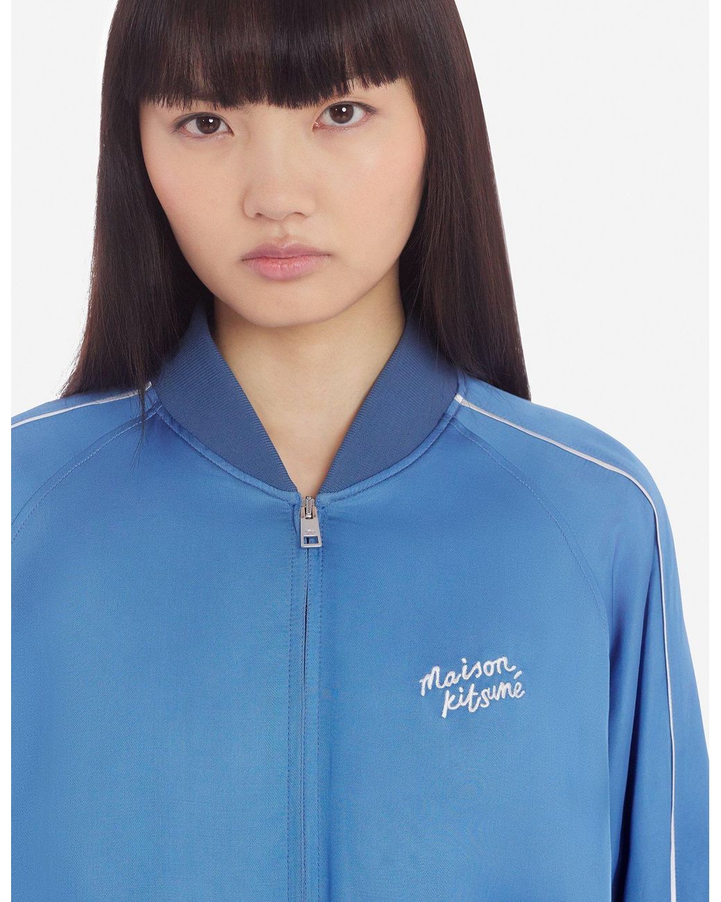 Maison Kitsuné Blue Maison Kitsuné Teddy Logo Embroidered Satin Bomber Jacket