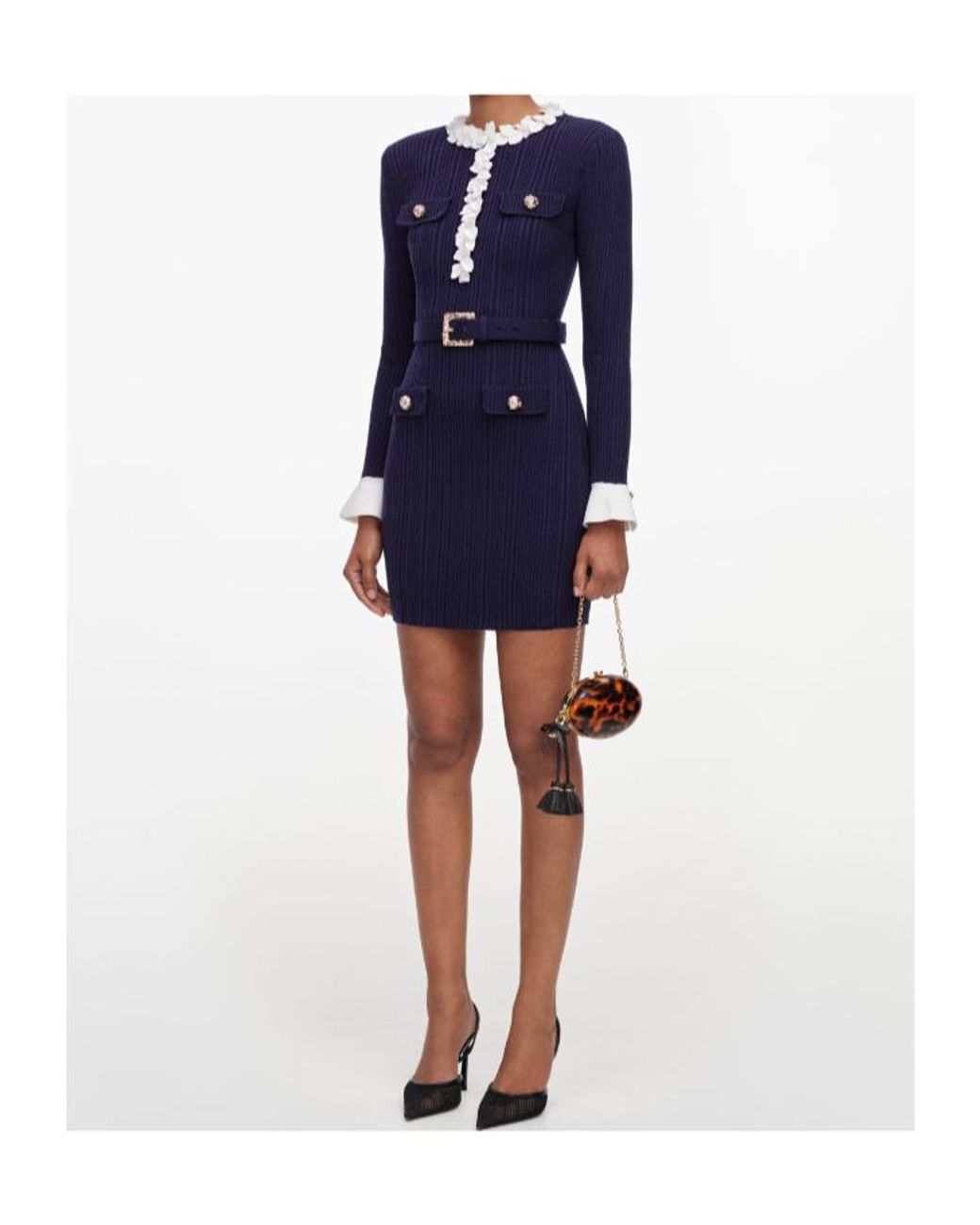 Self-Portrait Blue Flower Detailed Knitted Mini Dress