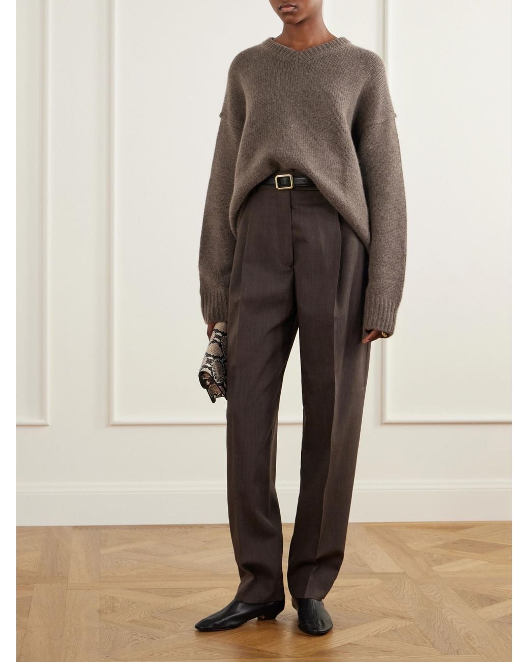 Rohe Brown Pleated Virgin Wool Straight-Leg Pants