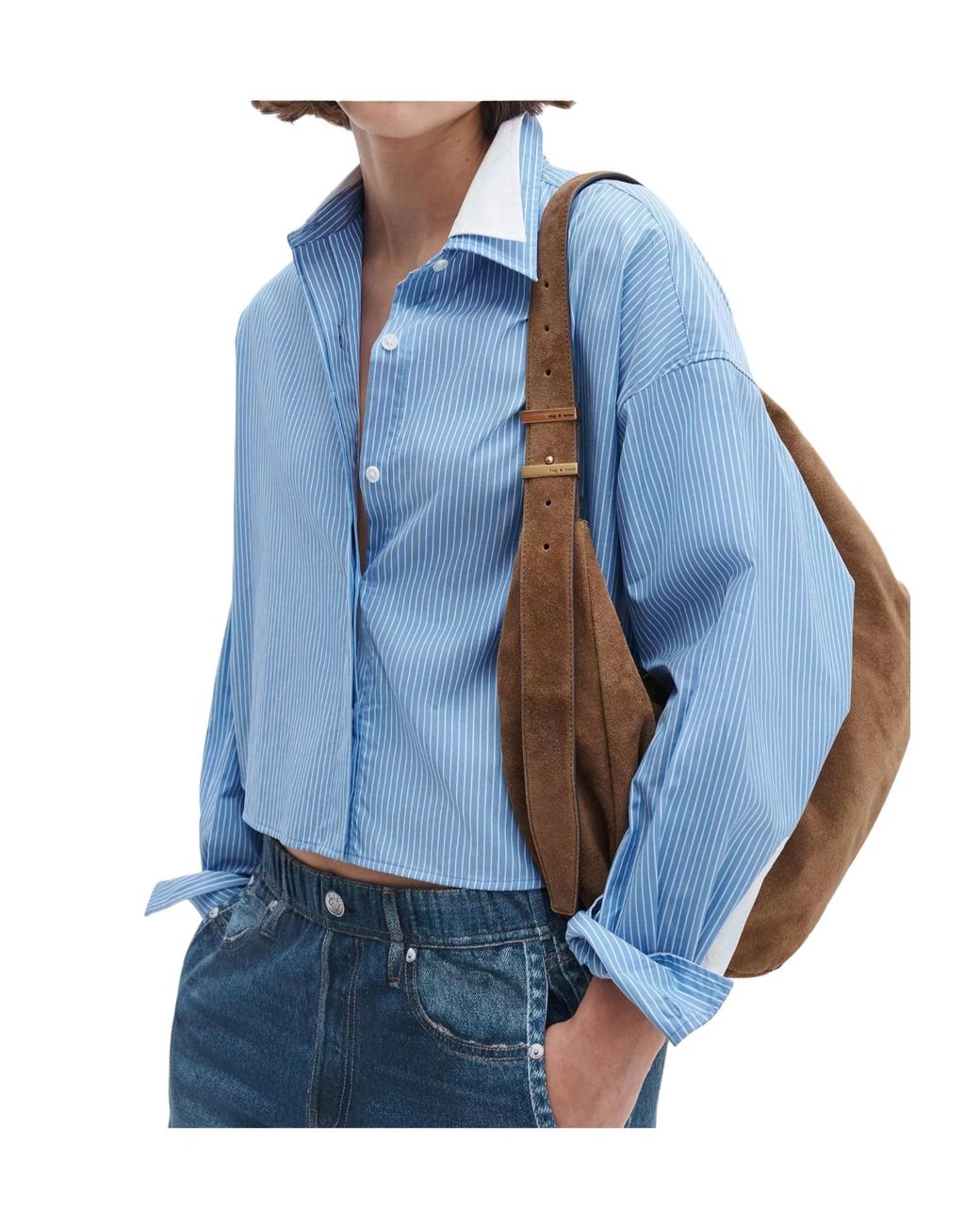 Rag & Bone Blue Cropped Striped Shirt