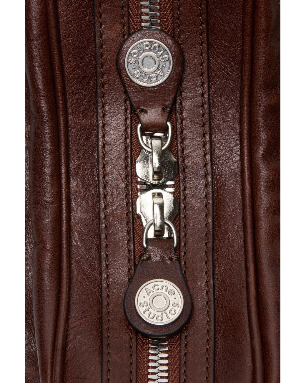 Acne Brown Camero Party Buckle Zip Leather Shoulder Bag