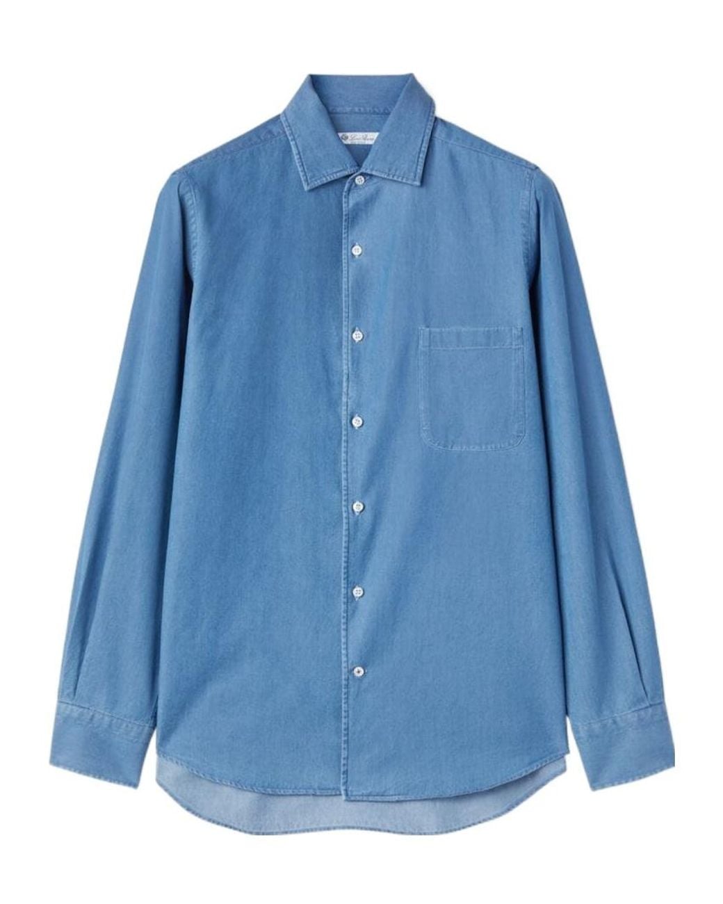 Loro Piana Blue Chest Pocket Long-Sleeved Shirt for men