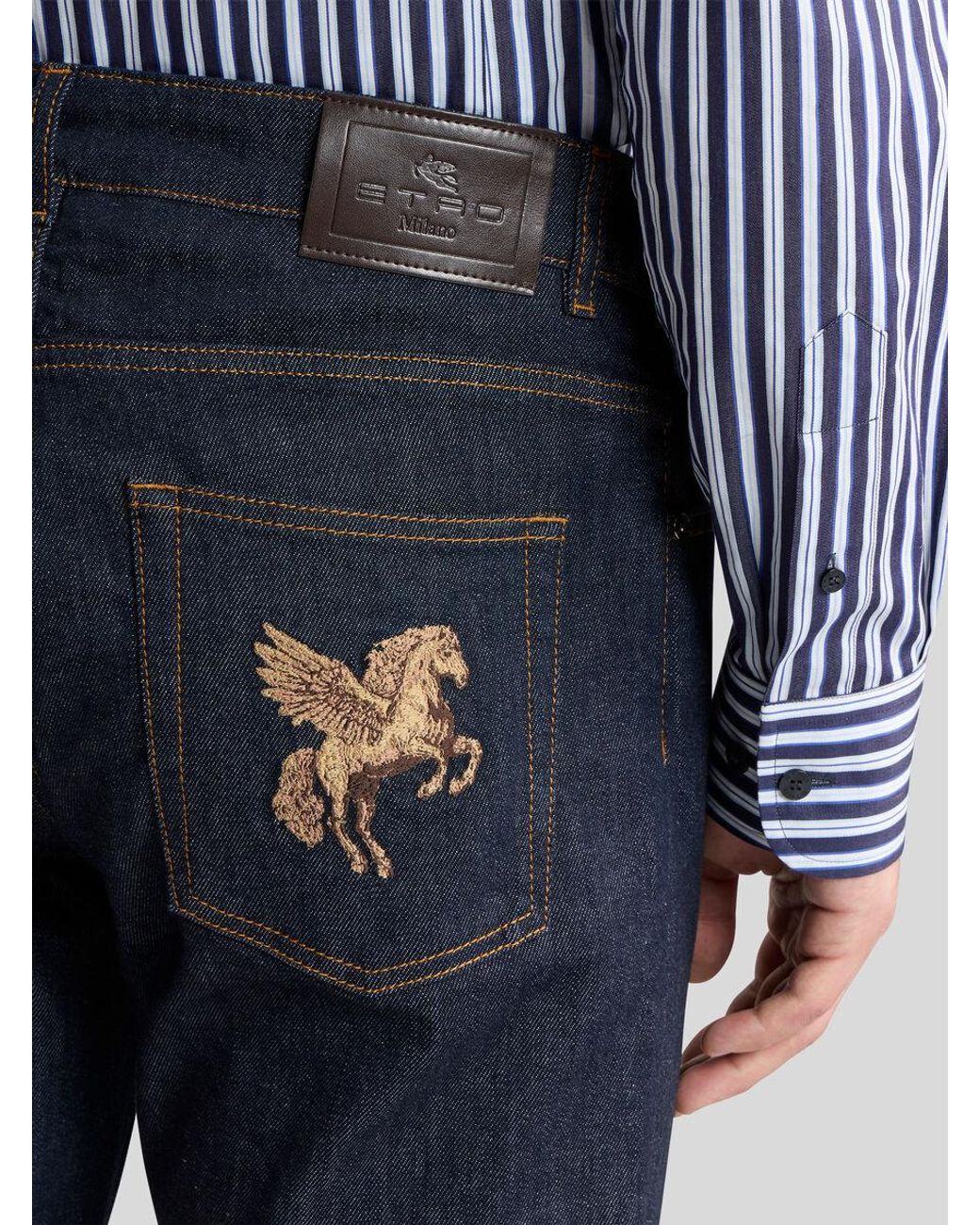 Etro Blue Pegaso Straight-Leg Jeans for men