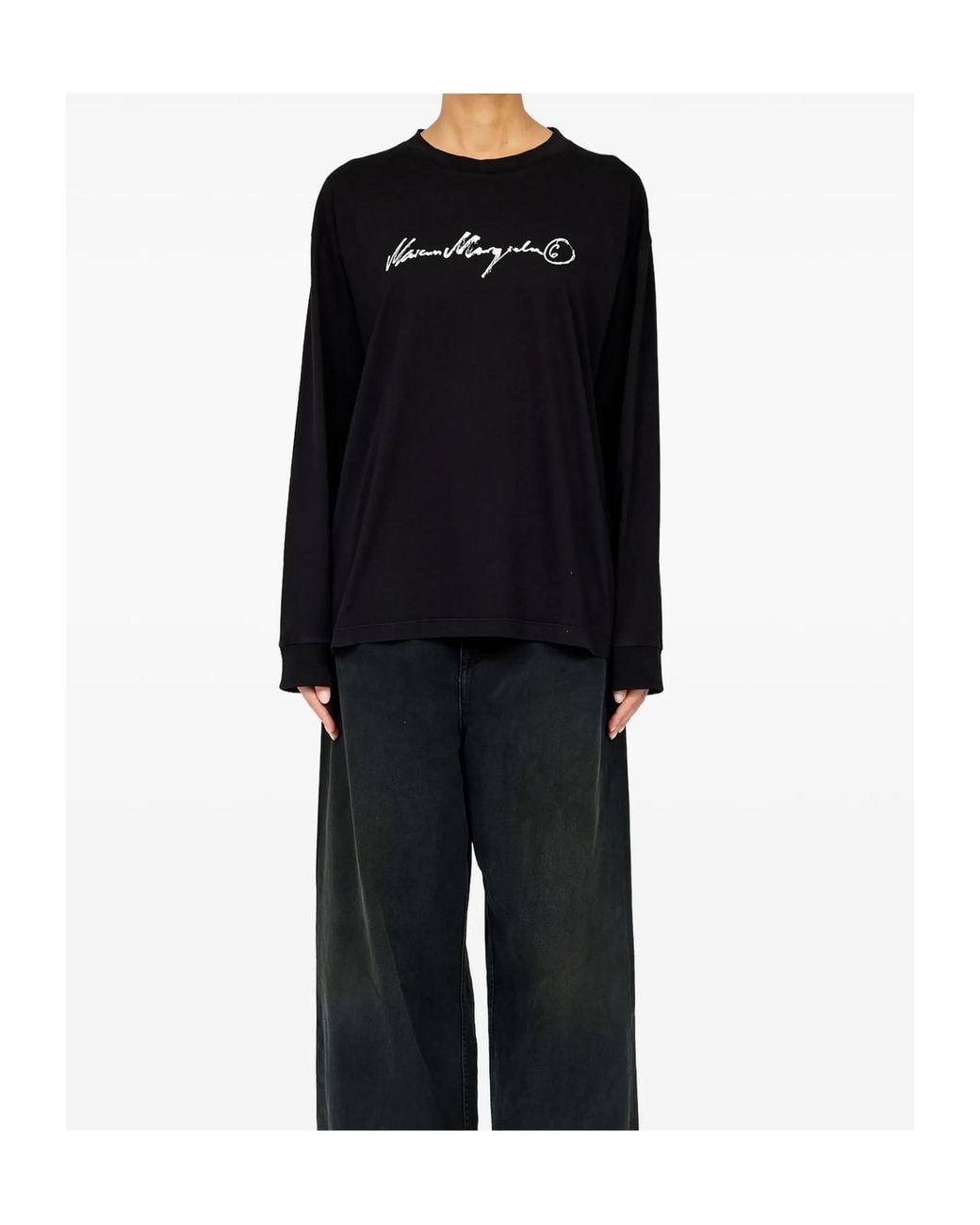 MM6 by Maison Margiela Black Long-Sleeve Overdyed Handwritten-Print T-Shirt for men