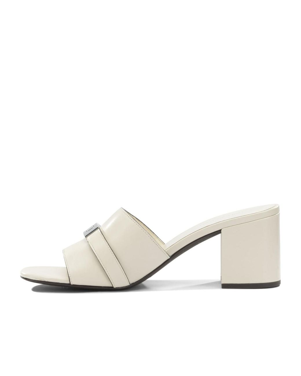 Tory Burch White Leelee Buckle Heeled Mules