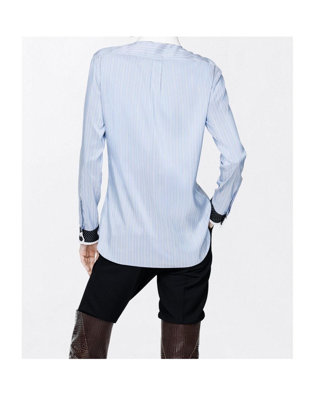 Tom Ford Blue Striped Silk Shirt With Contrast Details