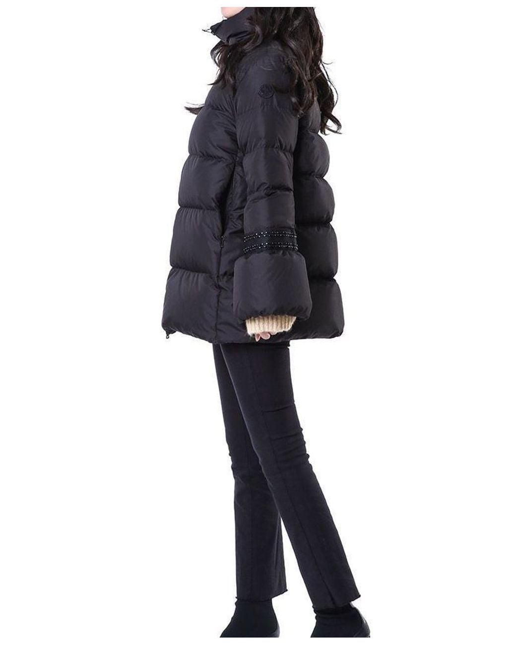 Moncler Black Long Down Jacket With Logo Patch