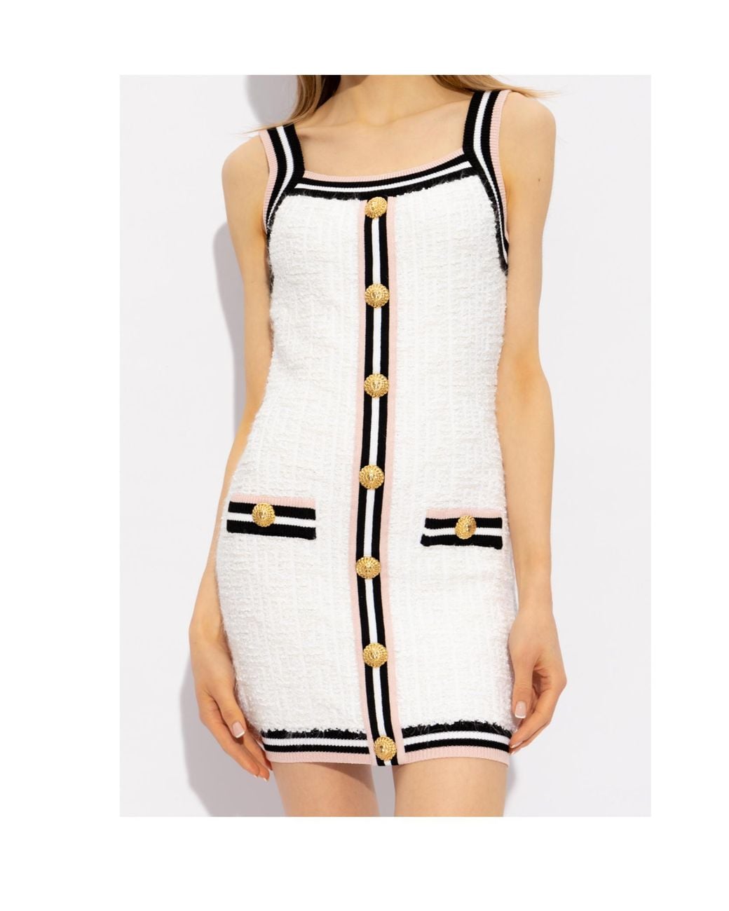 Balmain White Maze Monogram Sleeveless Mini Dress