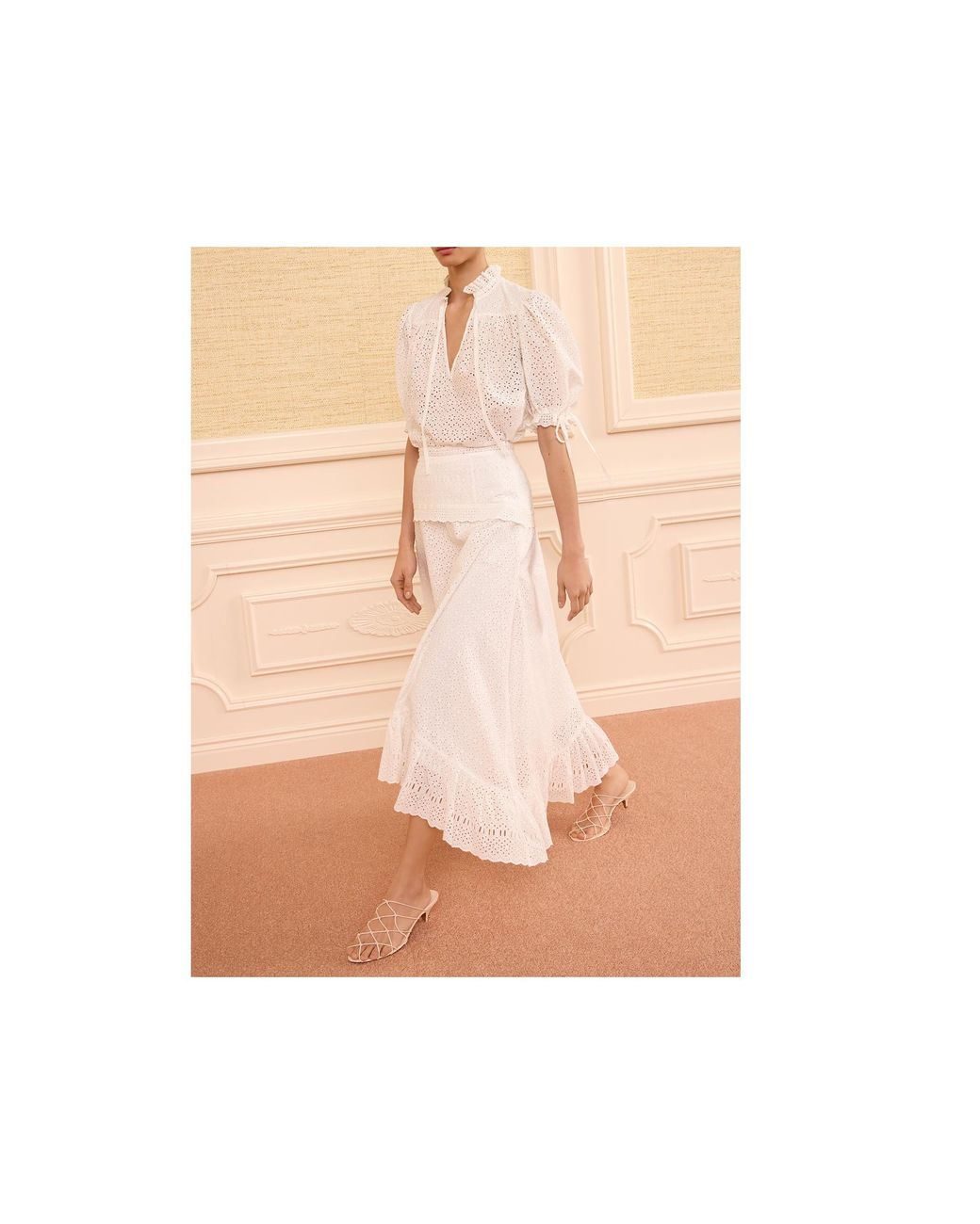 Ulla Johnson White Broderie Ruffled Midi Skirt