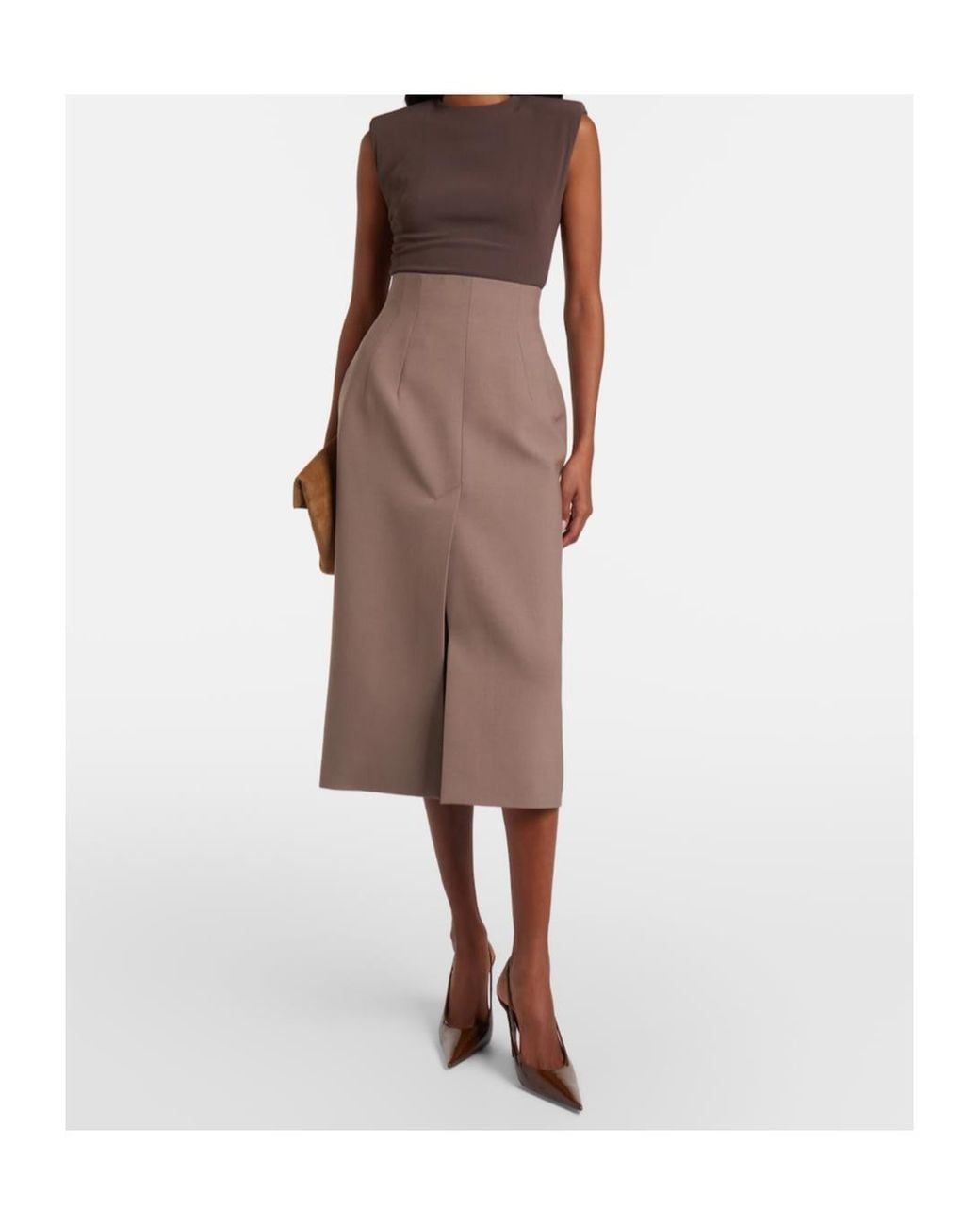 Mugler Brown High-Rise Pencil Skirt