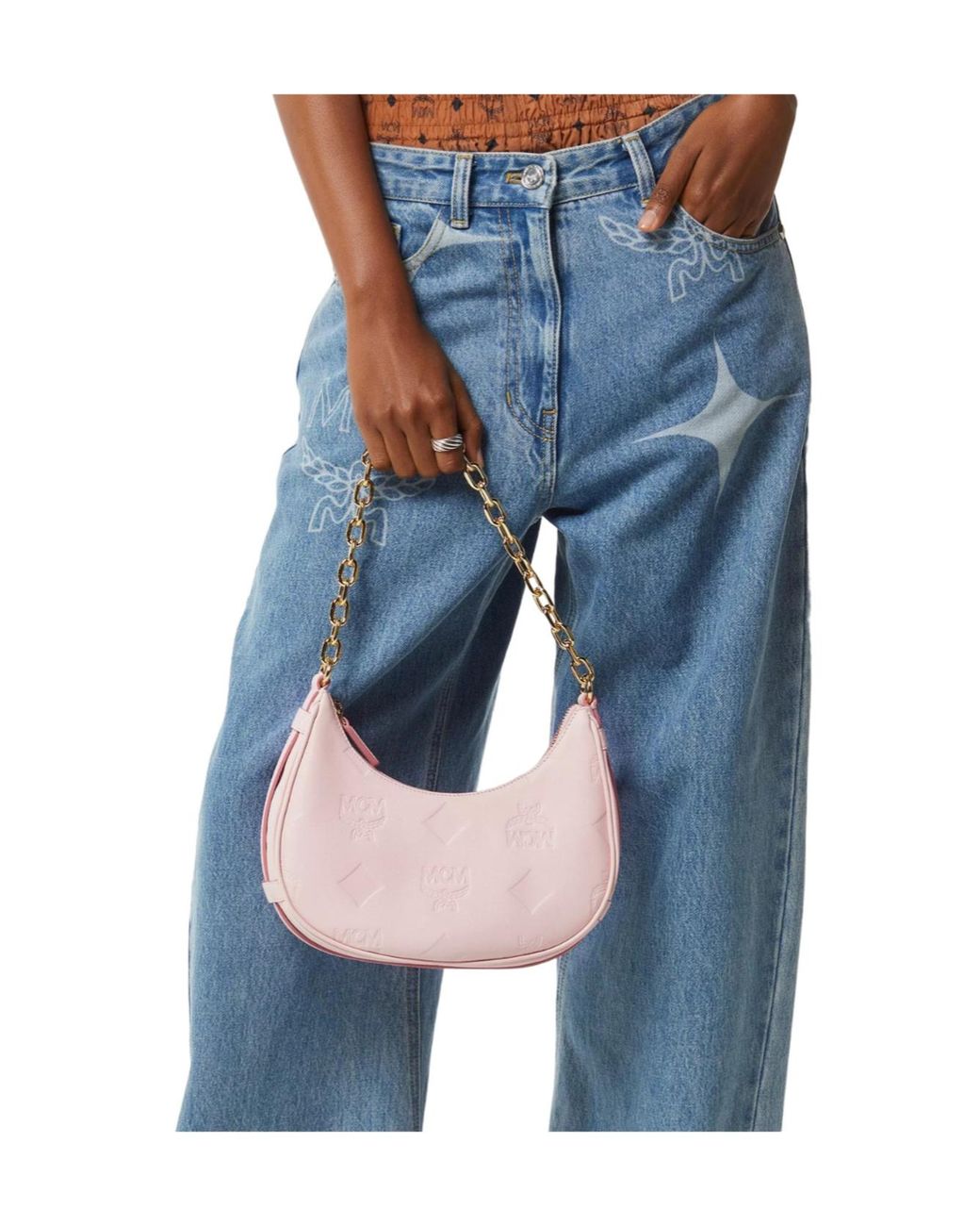 MCM Pink Aren Crescent Hobo Bag