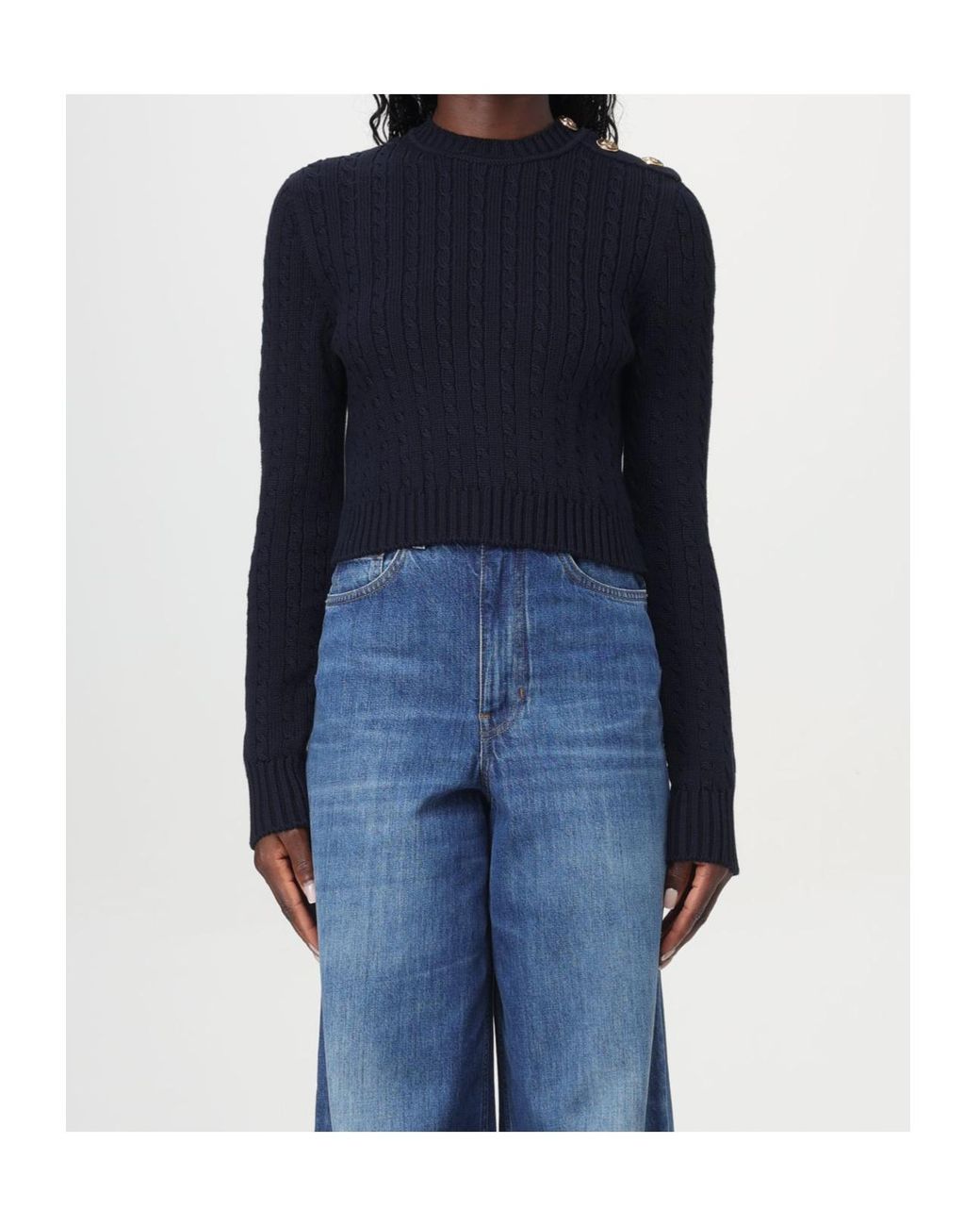Chloé Blue Chloé Buttoned-Detail Knitted Jumper