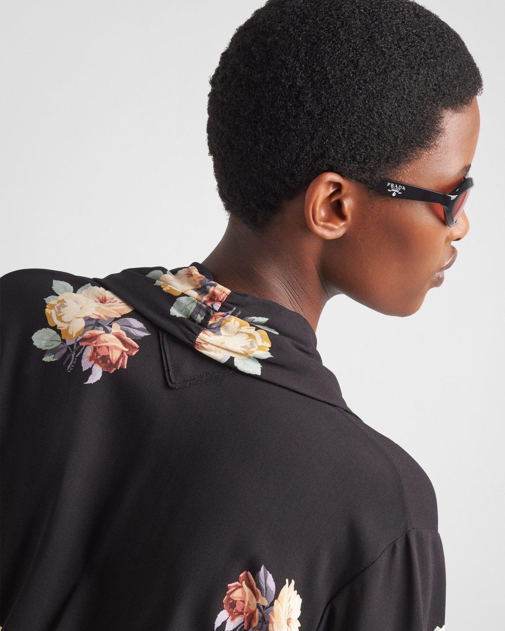 Prada Black Camelia Print Midi Dress