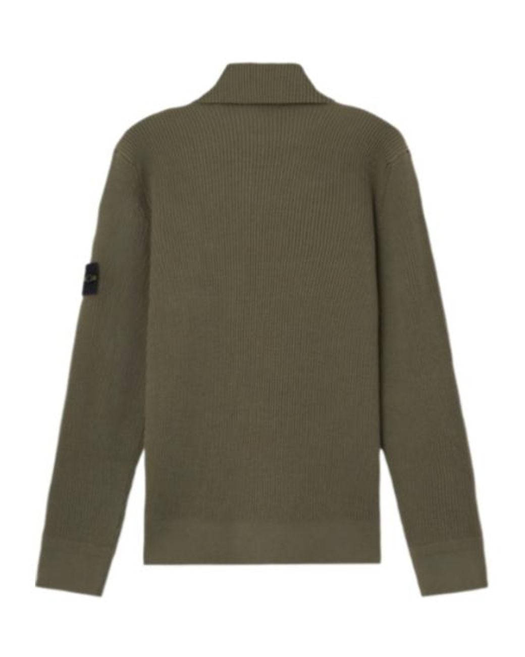 Stone Island Green Logo Patch Ribbed Jumper for men