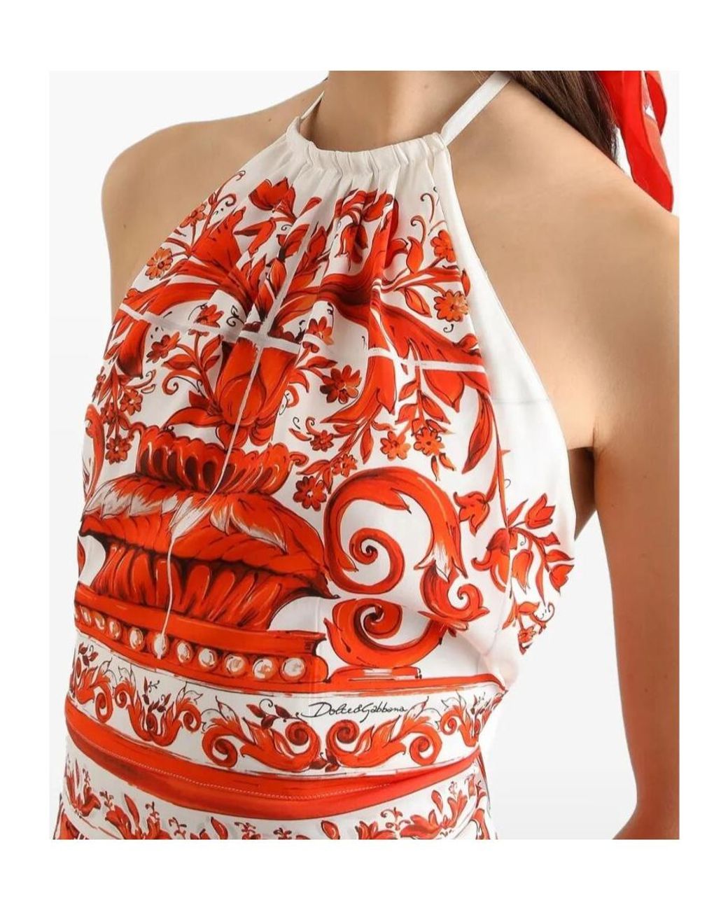 Dolce & Gabbana Red Majolica-Printed Charmeuse Top