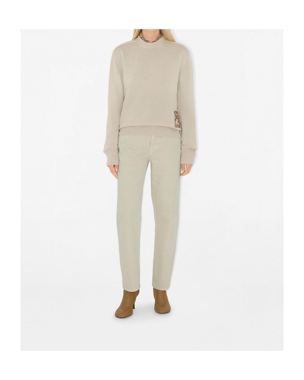 Burberry Natural Checked Knitted Crewneck Jumper