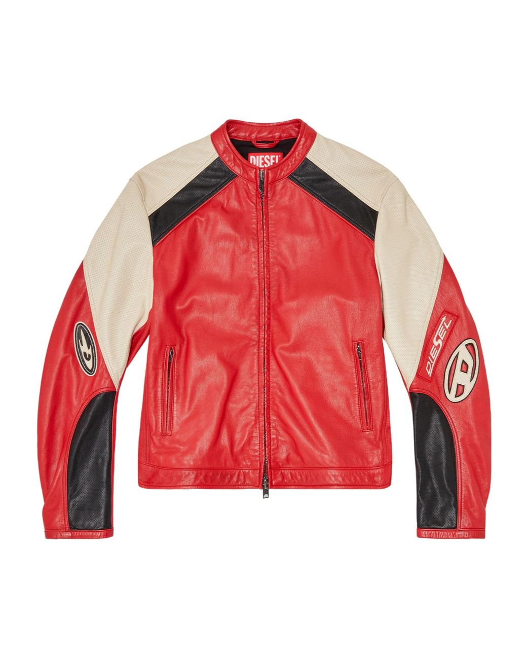 DIESEL Red Colorblock Biker Jacket for men
