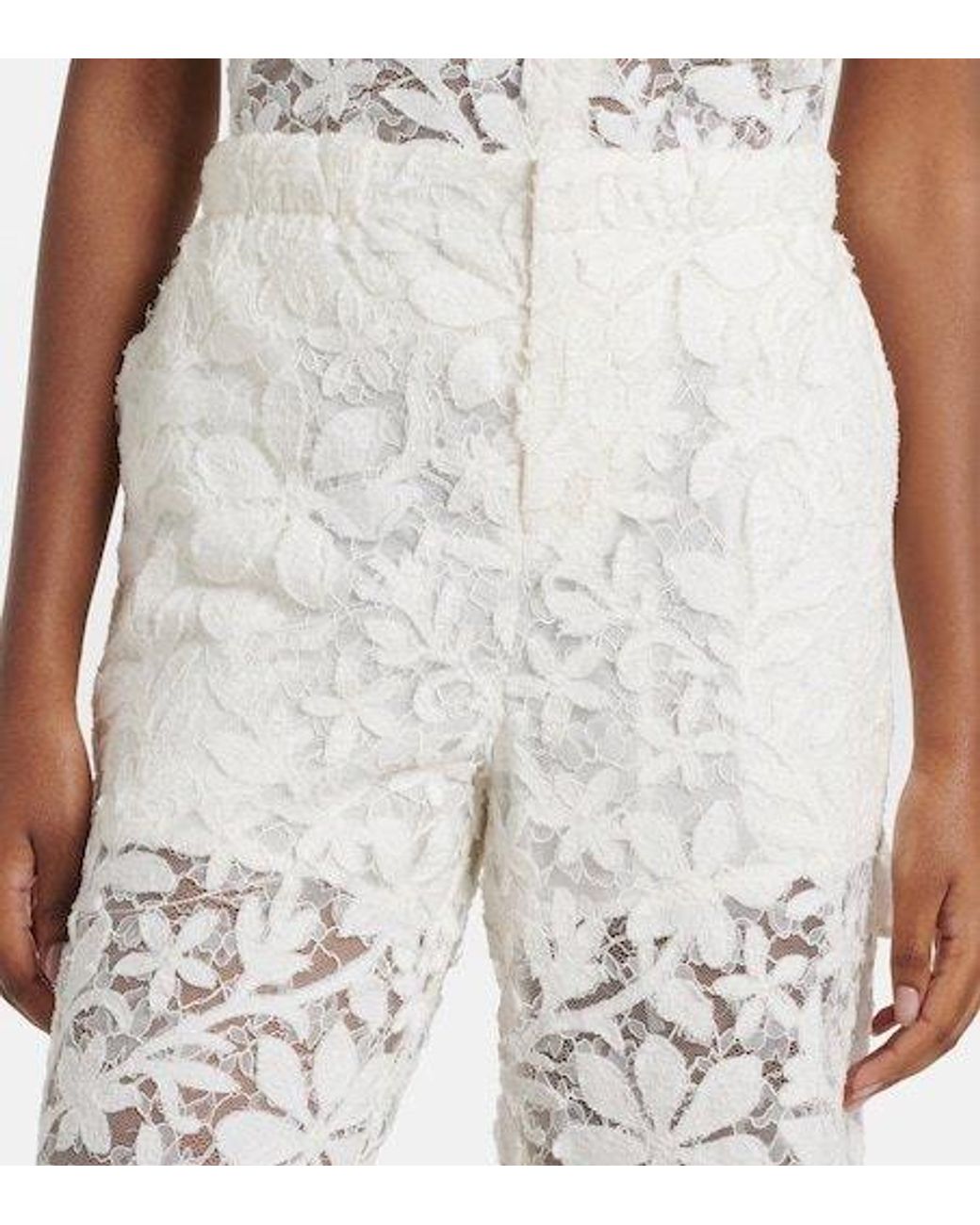 Jonathan Simkhai White Floral Lace Straight Pants