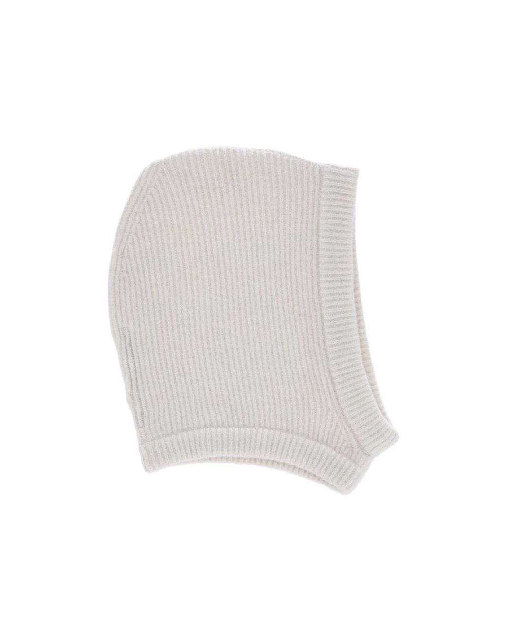 Rick Owens White Ribbed-Knit Pull-On Balaclava Hat