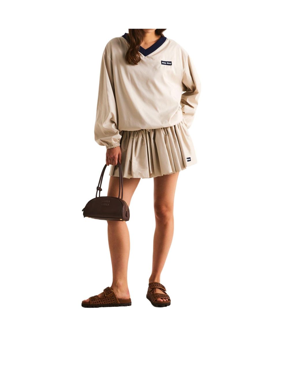 Miu Miu Natural Pleated Mini Skirt